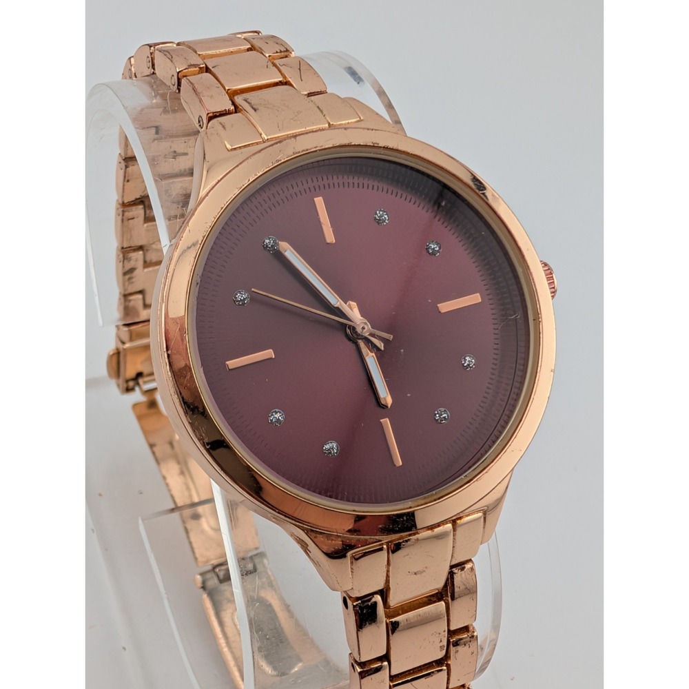 Women's Rose Gold Watch 34mm Case Cherry Red Dial 7" Band- New Battery